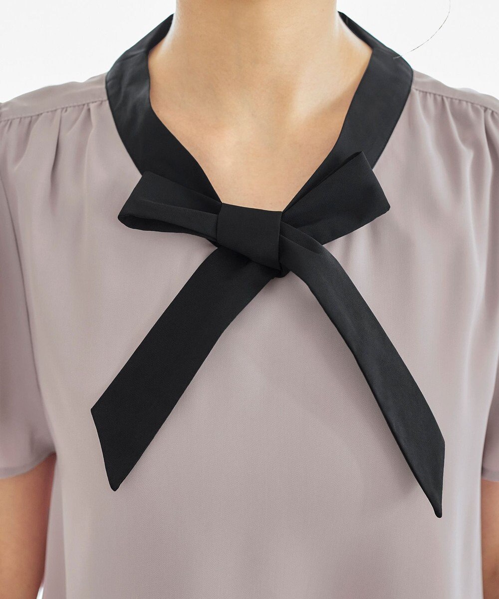 Tiaclasse 【洗える】配色リボンタイブラウス 