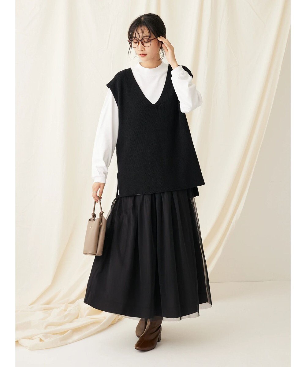 CRAFT STANDARD BOUTIQUE 【2点セット】洗える 60/2 14G片畦Vネックベスト+ロンTEE SET 