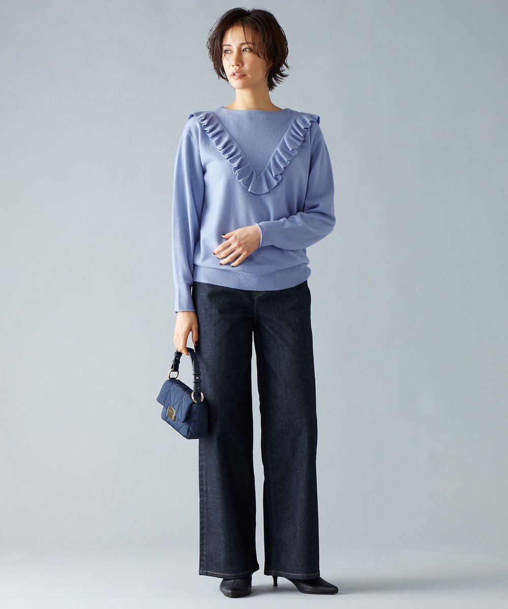 自由区 【洗える】ピュアカシミヤフリルディティール ニット 