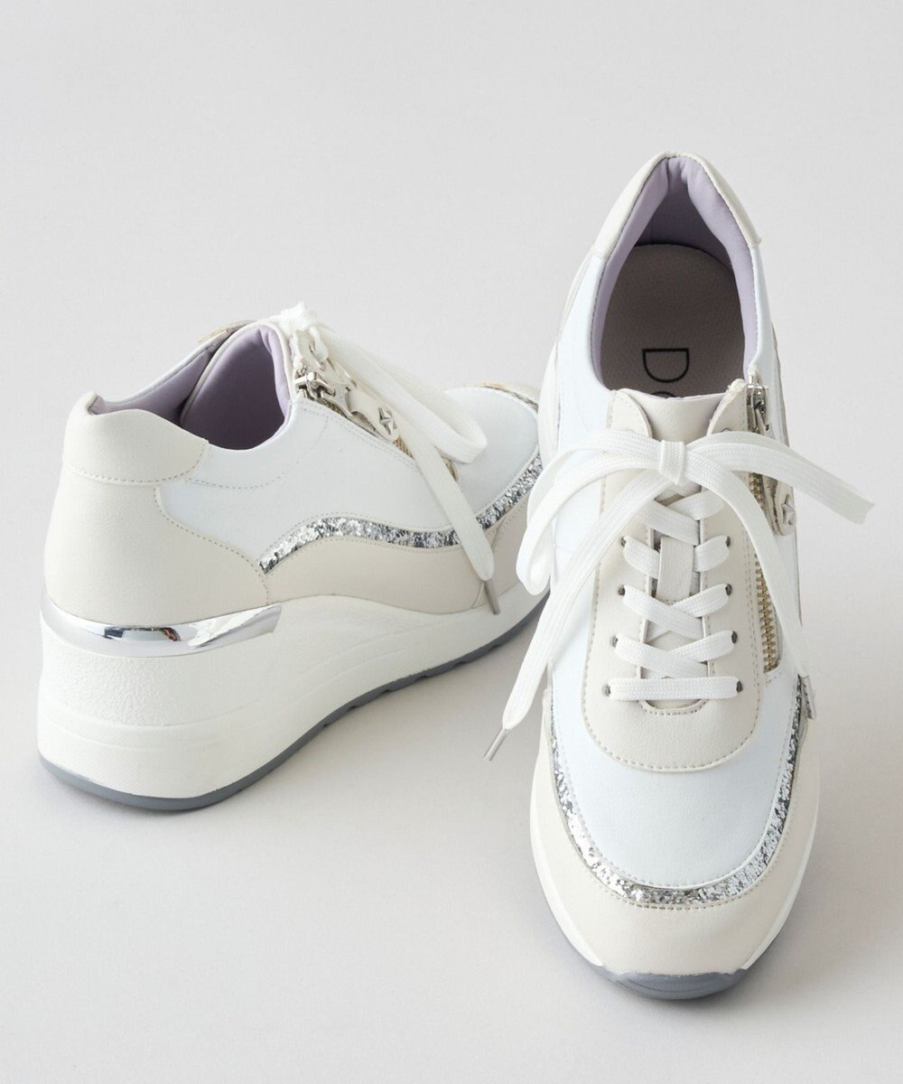 Dominic3 ヒールアップ グリッタートリム サイドジップスニーカー 