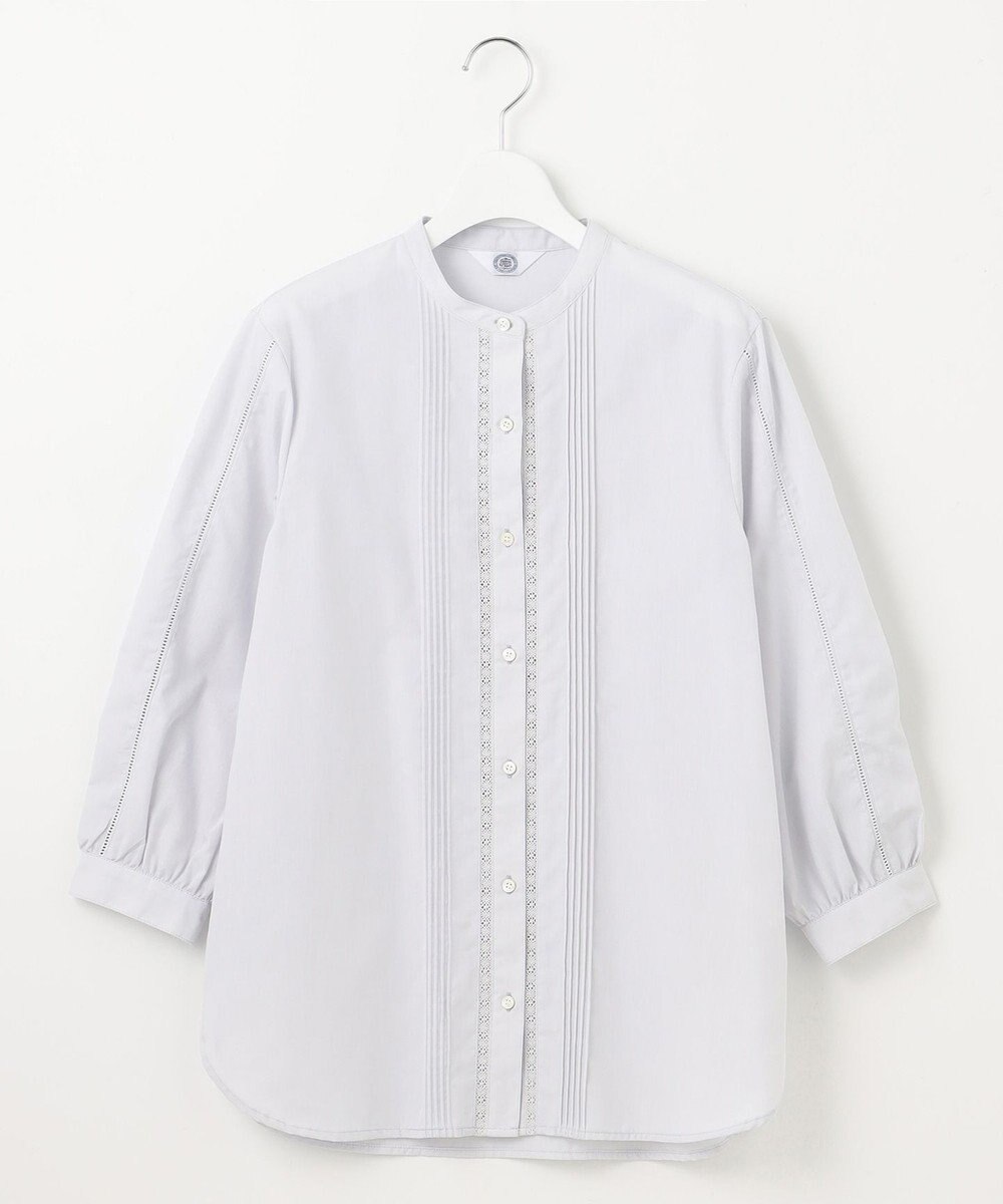 J.PRESS LADIES 【洗える】シャンブレー バンドカラー ピンタック ブラウス 