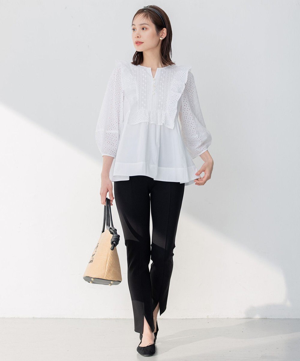 組曲 S 【WEB限定色あり】レースコンビシャーティング ブラウス 
