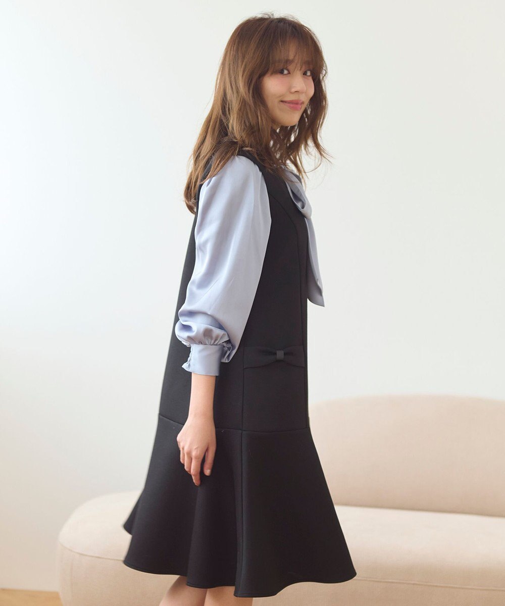 Feroux 【洗える】サテン ボウタイブラウス 