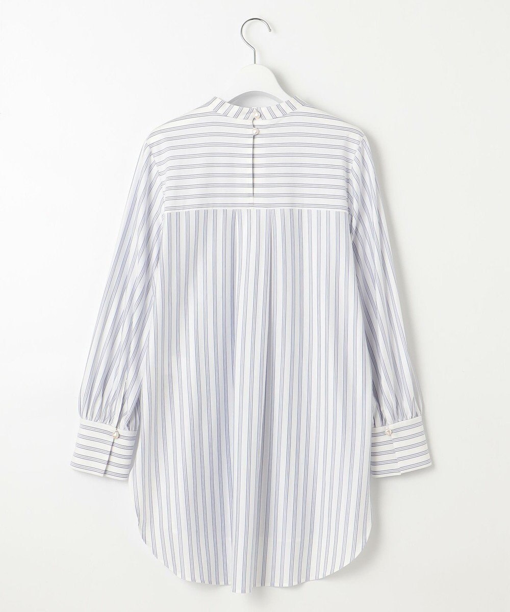 自由区 【洗える】ストレッチシャーティングスタンドカラーストライプ ブラウス 