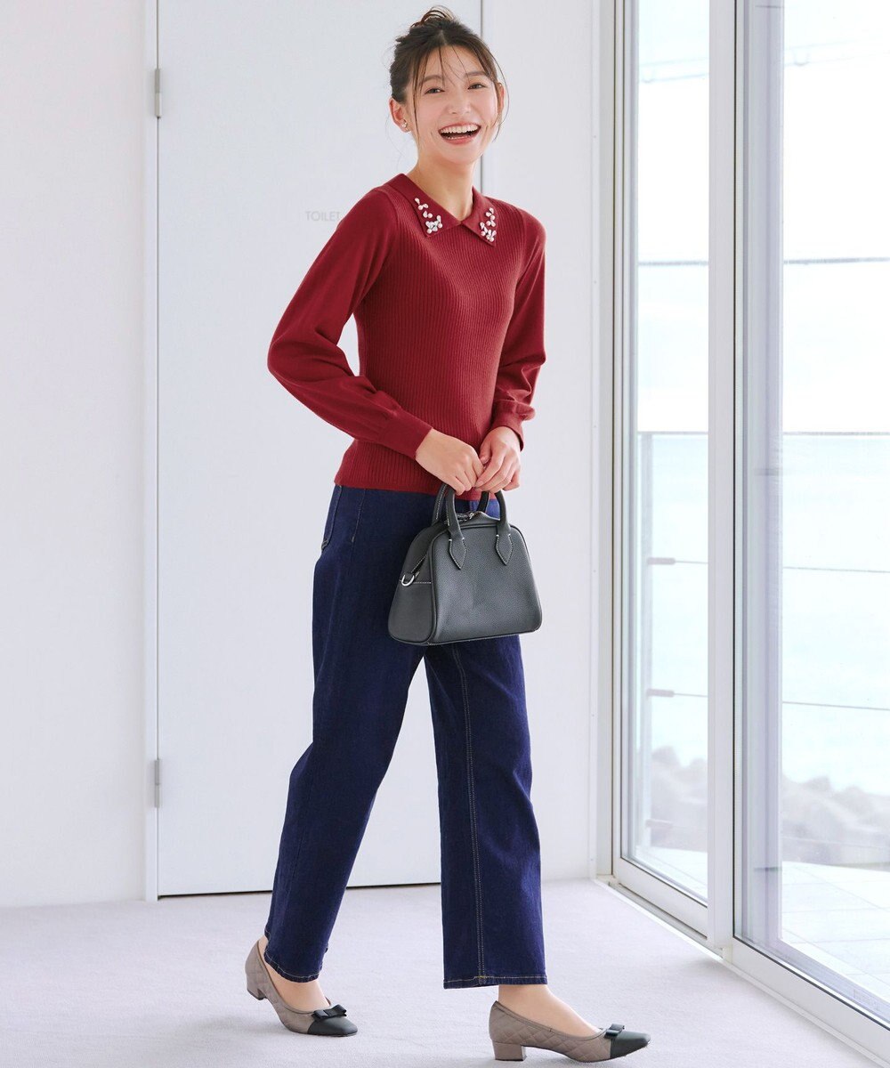 Tiaclasse 襟ビジュー付きニットプルオーバー 