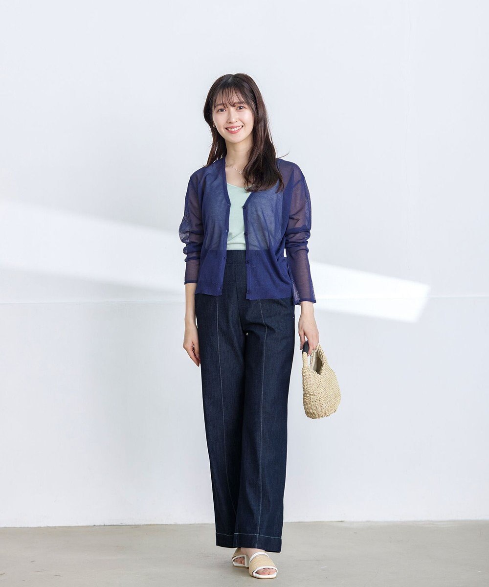 Tiaclasse L TCデニム切替ワイドストレートパンツ 