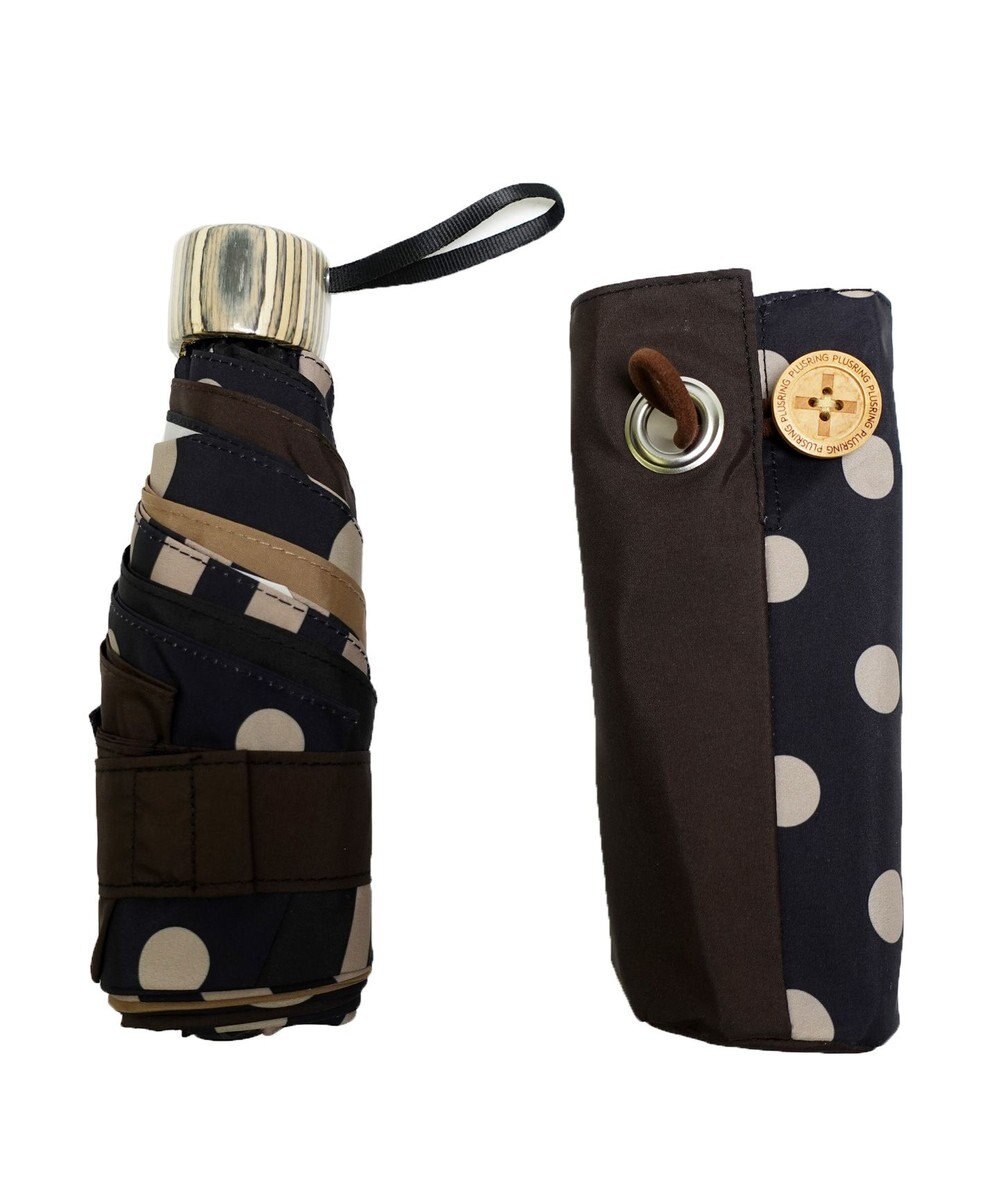 +RING 【UVカット95%以上】【UPF50＋】プラスリング レディース向け 晴雨兼用 折傘 BRN/DOT T1336 