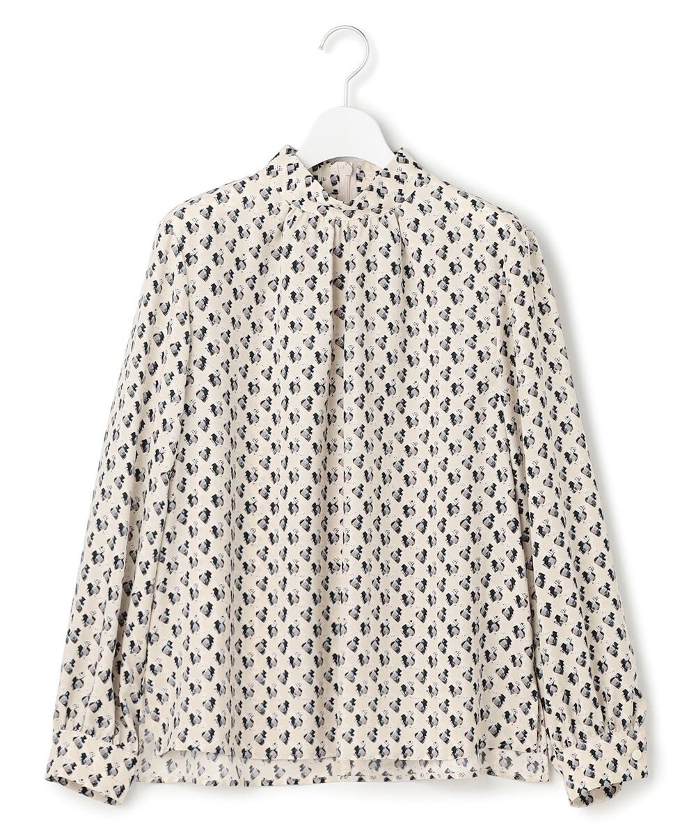 23区 L モダンアートプリントギャザーブラウス 