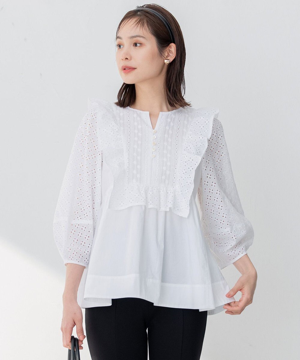 組曲 S 【WEB限定色あり】レースコンビシャーティング ブラウス 