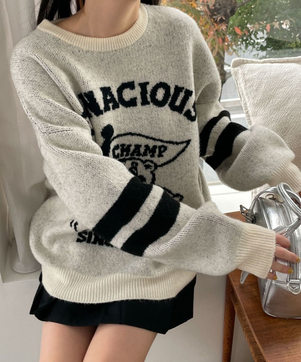 WEGO ファニーグラフィックフラッフィーニットプルオーバー 