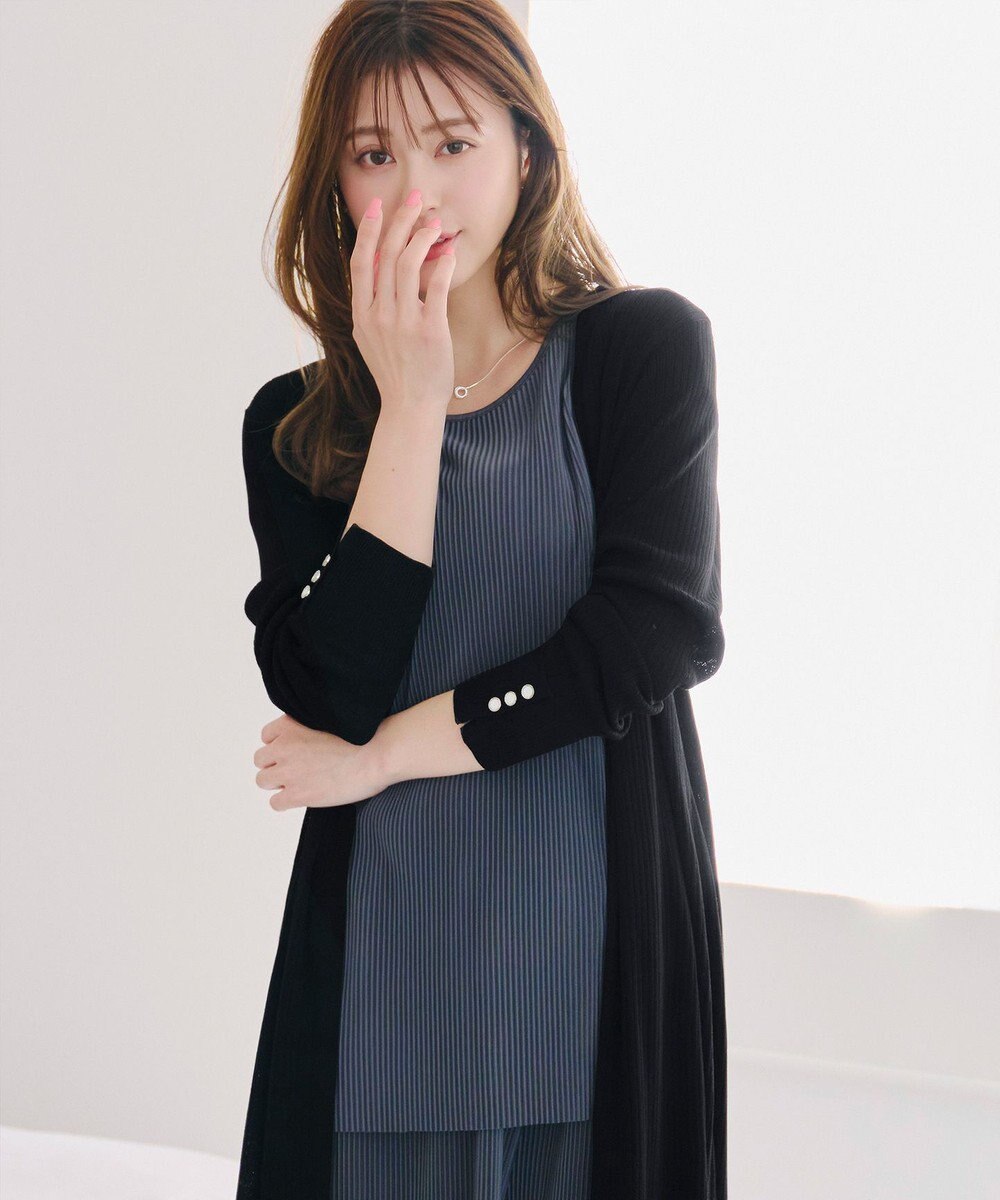 Tiaclasse 【洗える】ボタン付きロングリブカーディガン 