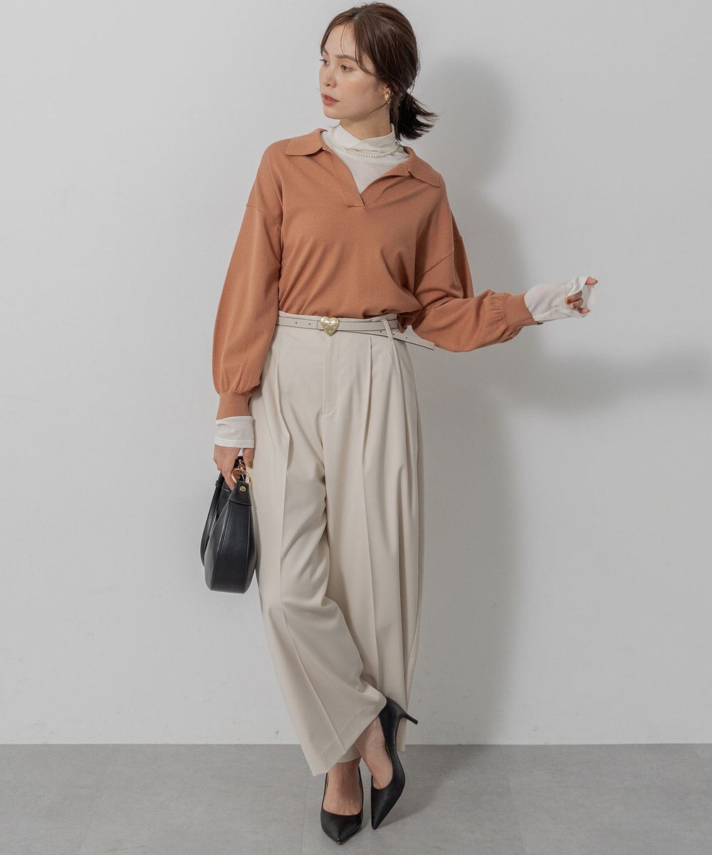 組曲 L 【加藤ローサさん着用】ポロ襟ストレッチニット 