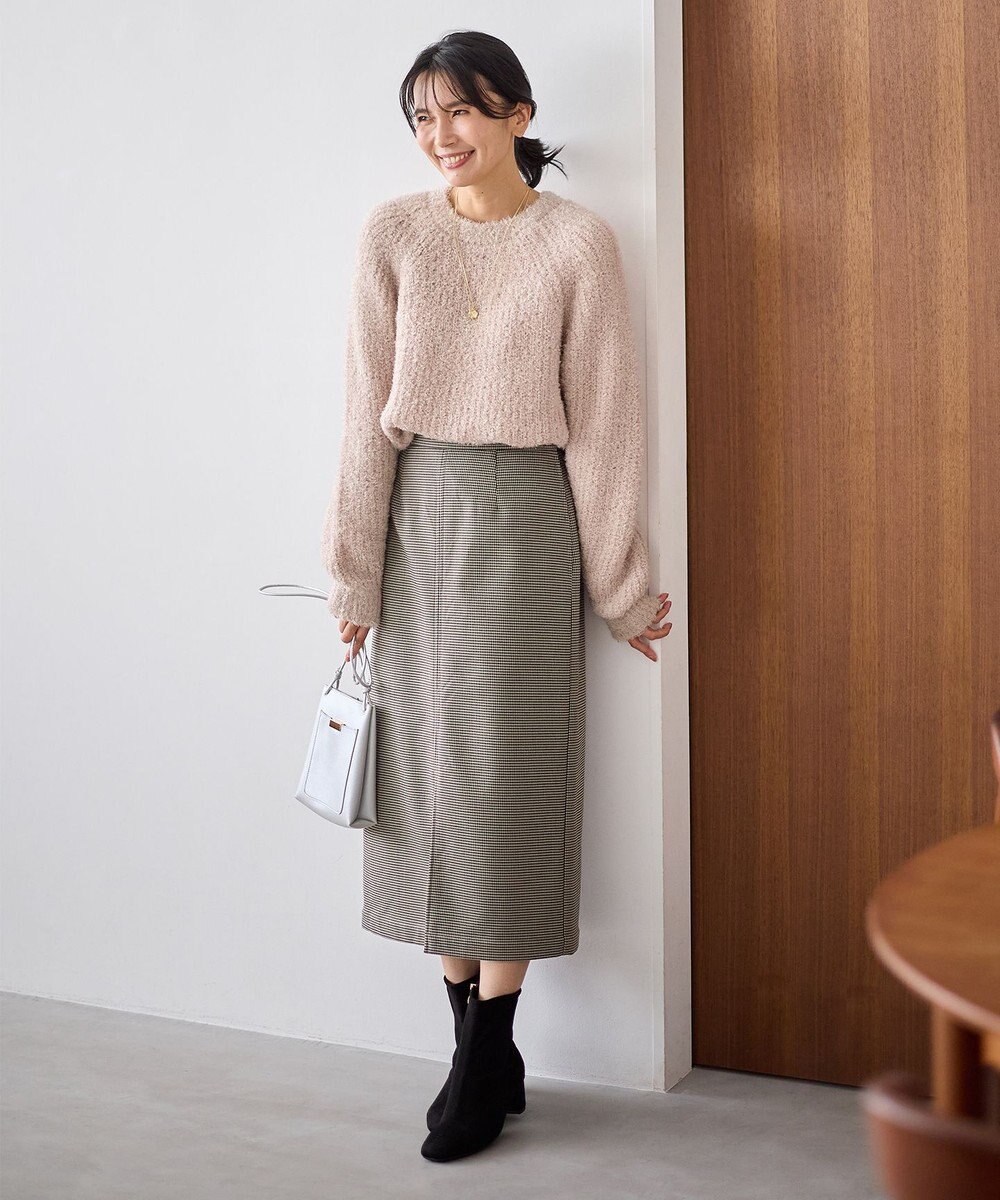 ANY L 【手洗い可/ウエストゴム/裏起毛】チェックボンディングタイトスカート 