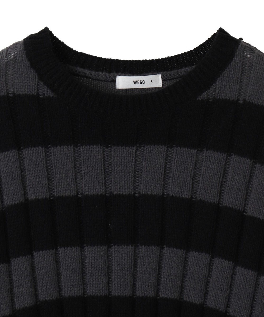 WEGO ボーダーワイドリブダメージニット 