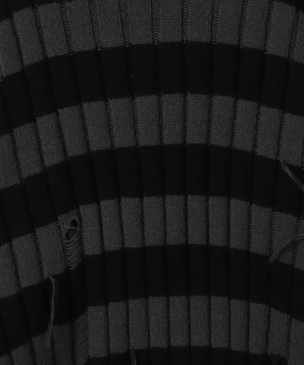 WEGO ボーダーワイドリブダメージニット 