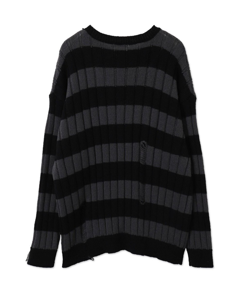 WEGO ボーダーワイドリブダメージニット 