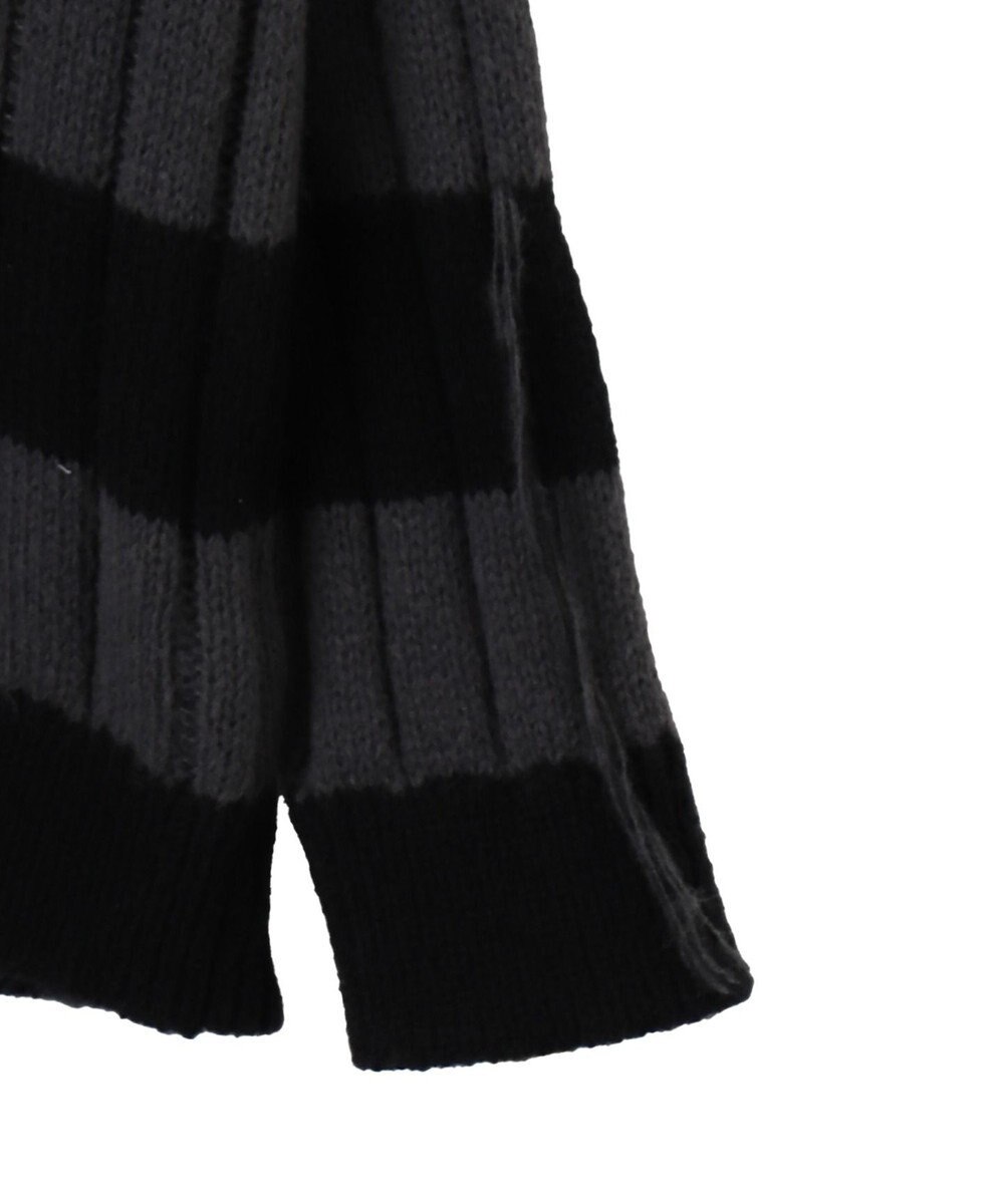 WEGO ボーダーワイドリブダメージニット 