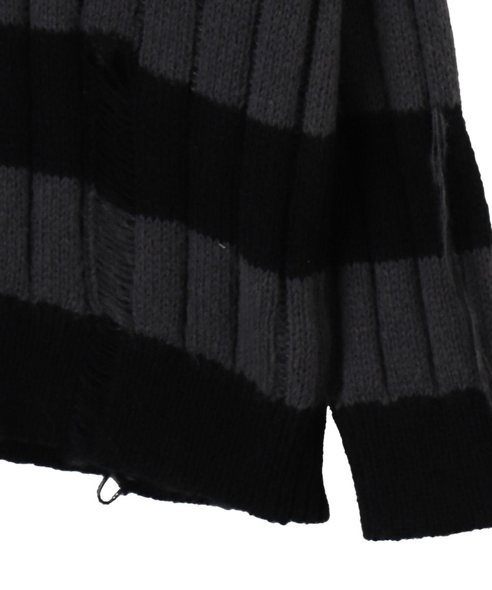 WEGO ボーダーワイドリブダメージニット 