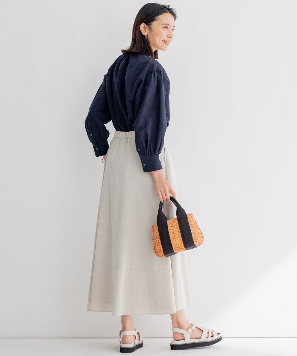 23区 【洗える】カラミストライプ ヘンリーネック ブラウス 