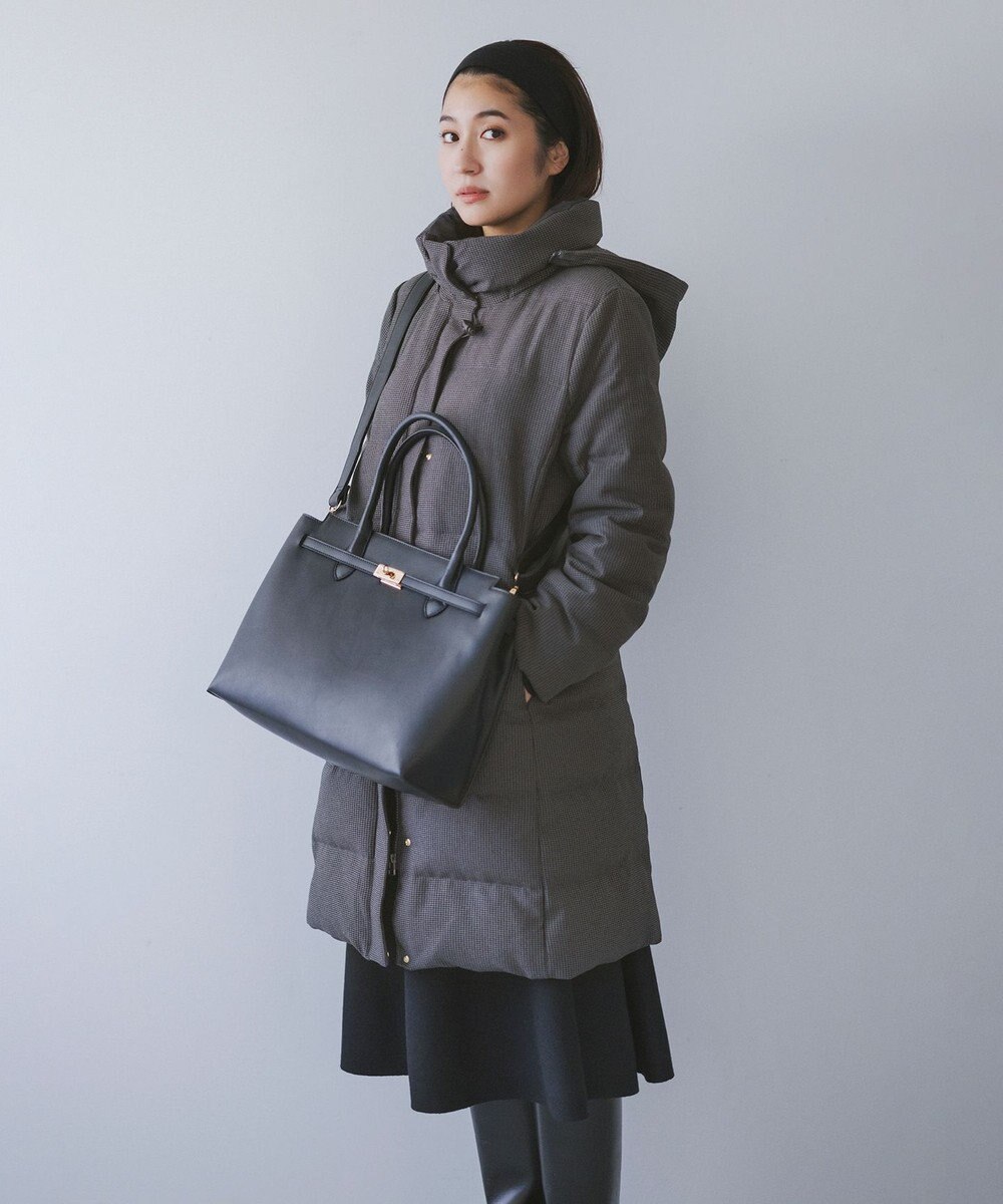 J.PRESS LADIES 【洗える】ポリエステルハウンドトゥース ロング ダウンコート 