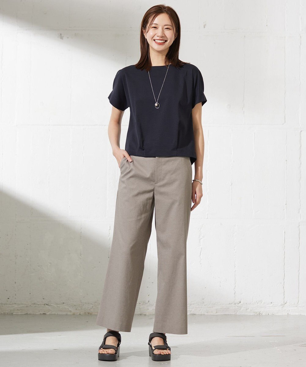 J.PRESS LADIES L 【洗える】麻ポリエステルストレッチ ワイド パンツ 