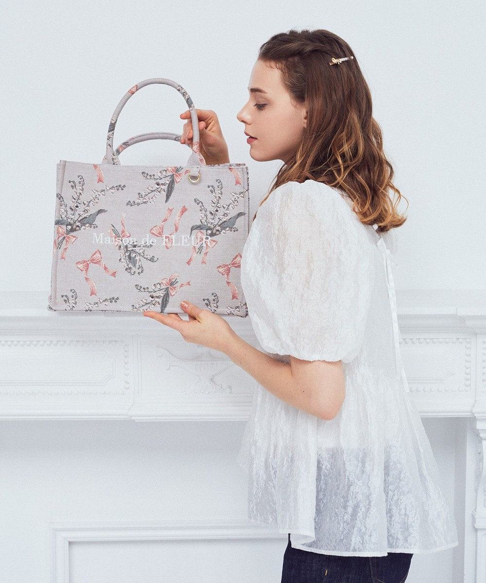Maison de FLEUR すずらん柄ゴブランスクエアトートバッグ 
