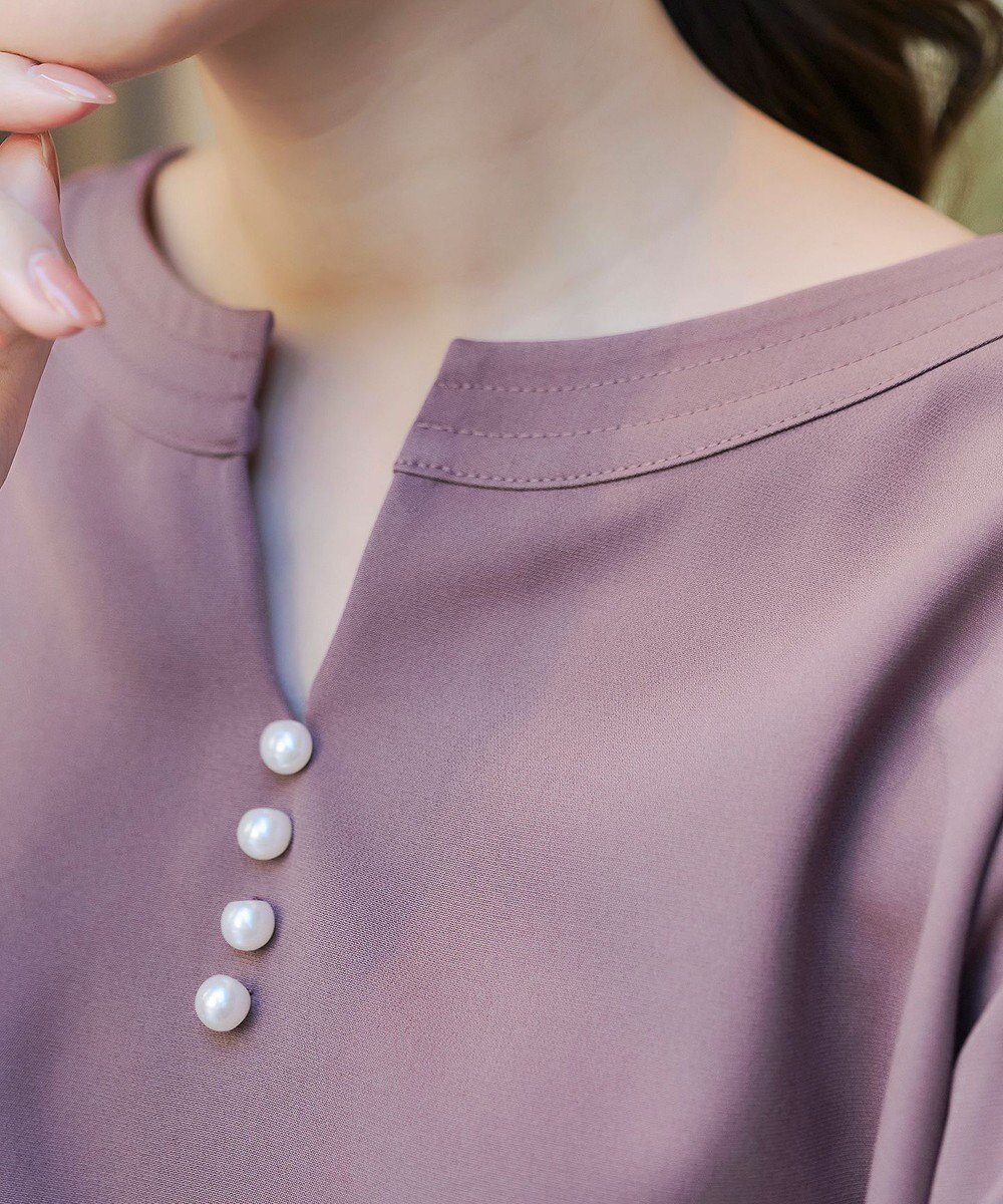 Tiaclasse 【ダブルストレッチ・洗える】スキッパーパールチュニックブラウス 