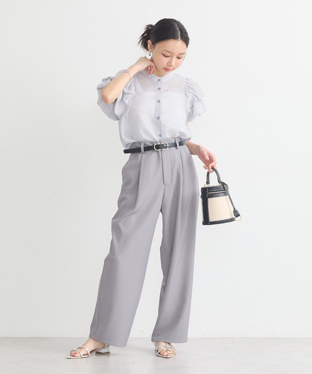 earth music&ecology ミニチェックバルーンスリーブブラウス 