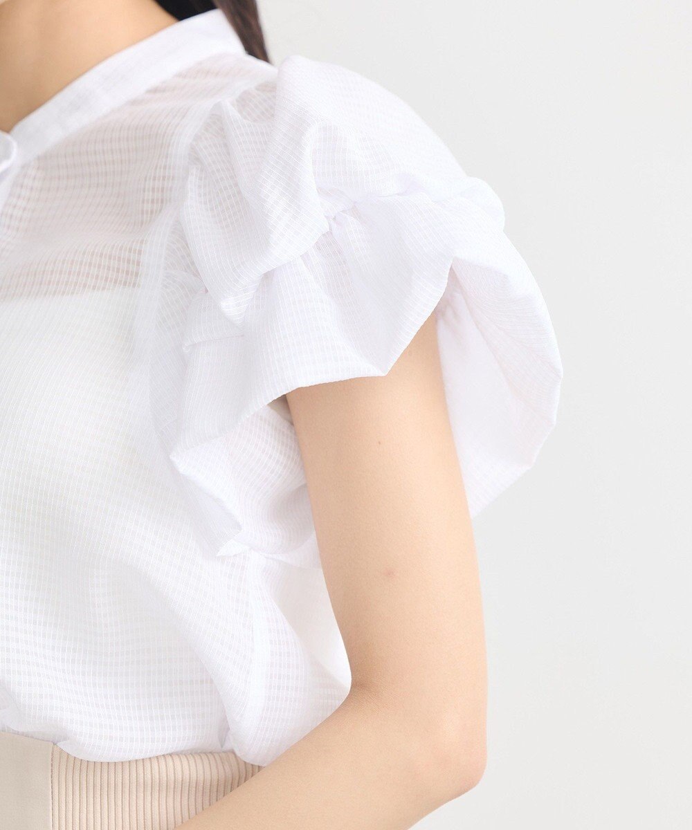 earth music&ecology ミニチェックバルーンスリーブブラウス 