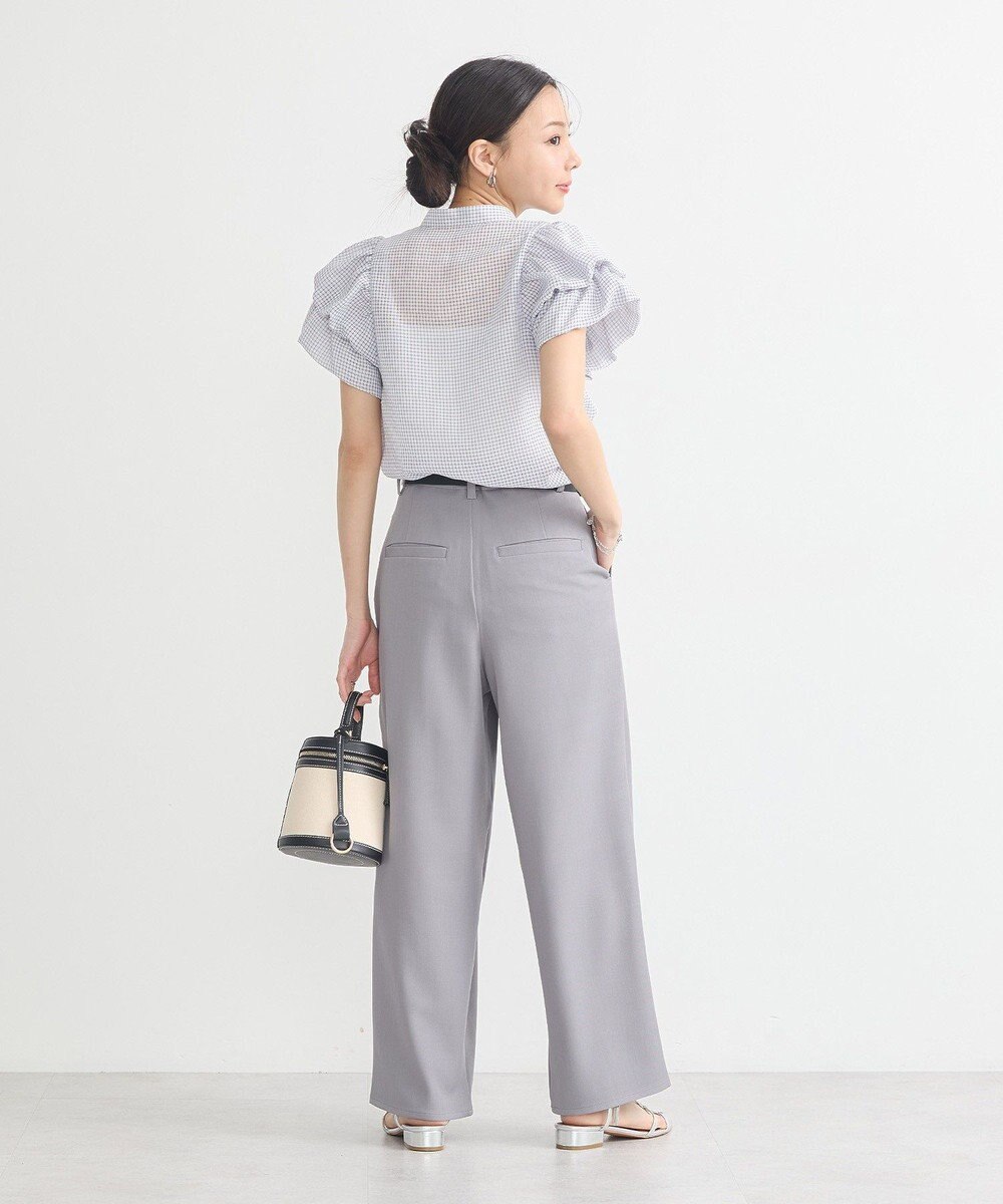 earth music&ecology ミニチェックバルーンスリーブブラウス 