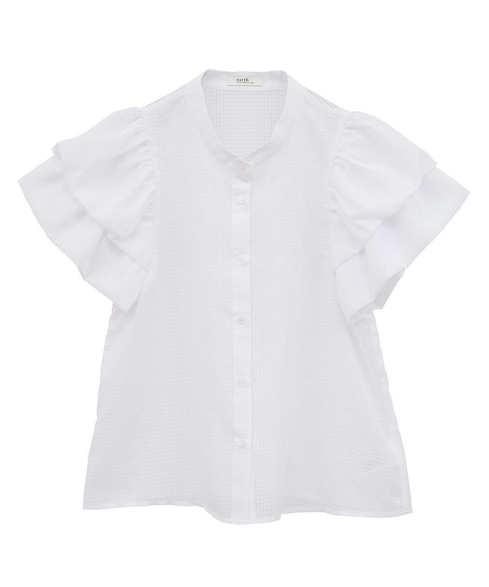 earth music&ecology ミニチェックバルーンスリーブブラウス 