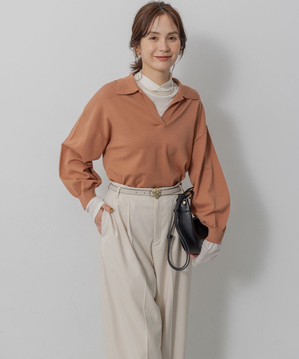 組曲 S 【加藤ローサさん着用】ポロ襟ストレッチニット 