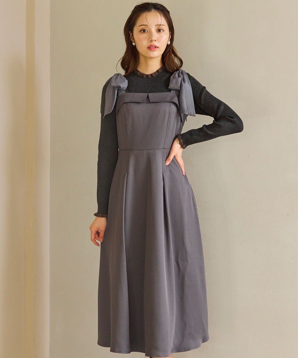 Feroux シアーリボンショルダー ジャンパースカート 