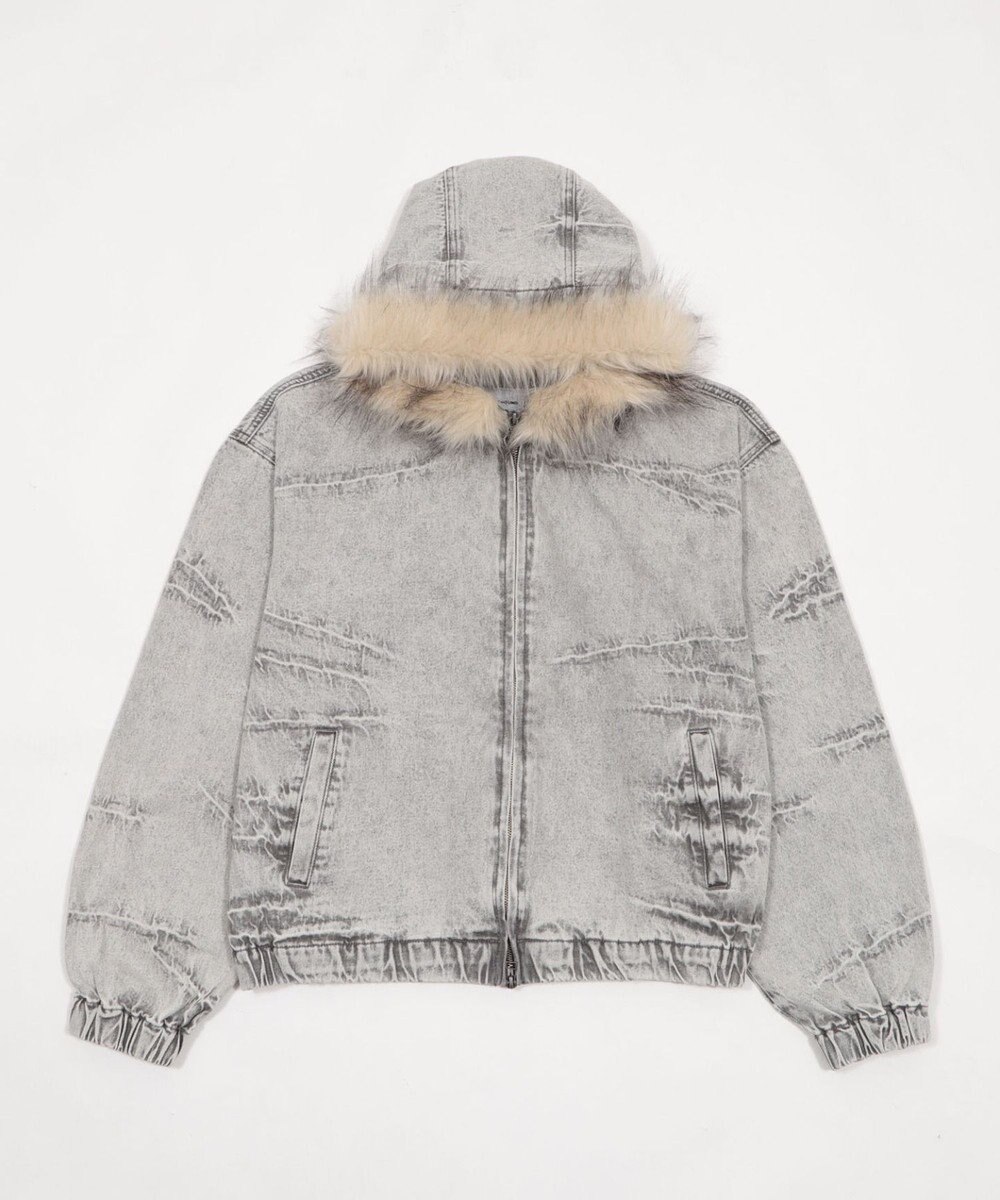 WEGO 【ユニセックス着用ITEM】ファーフードスラッシュデニムブルゾン 