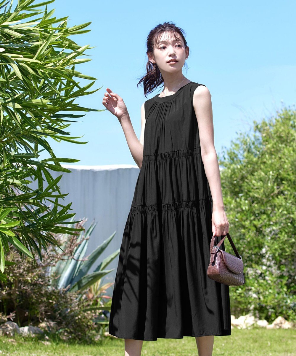 Tiaclasse 【洗える】後ろリボンシャーリングワンピース 