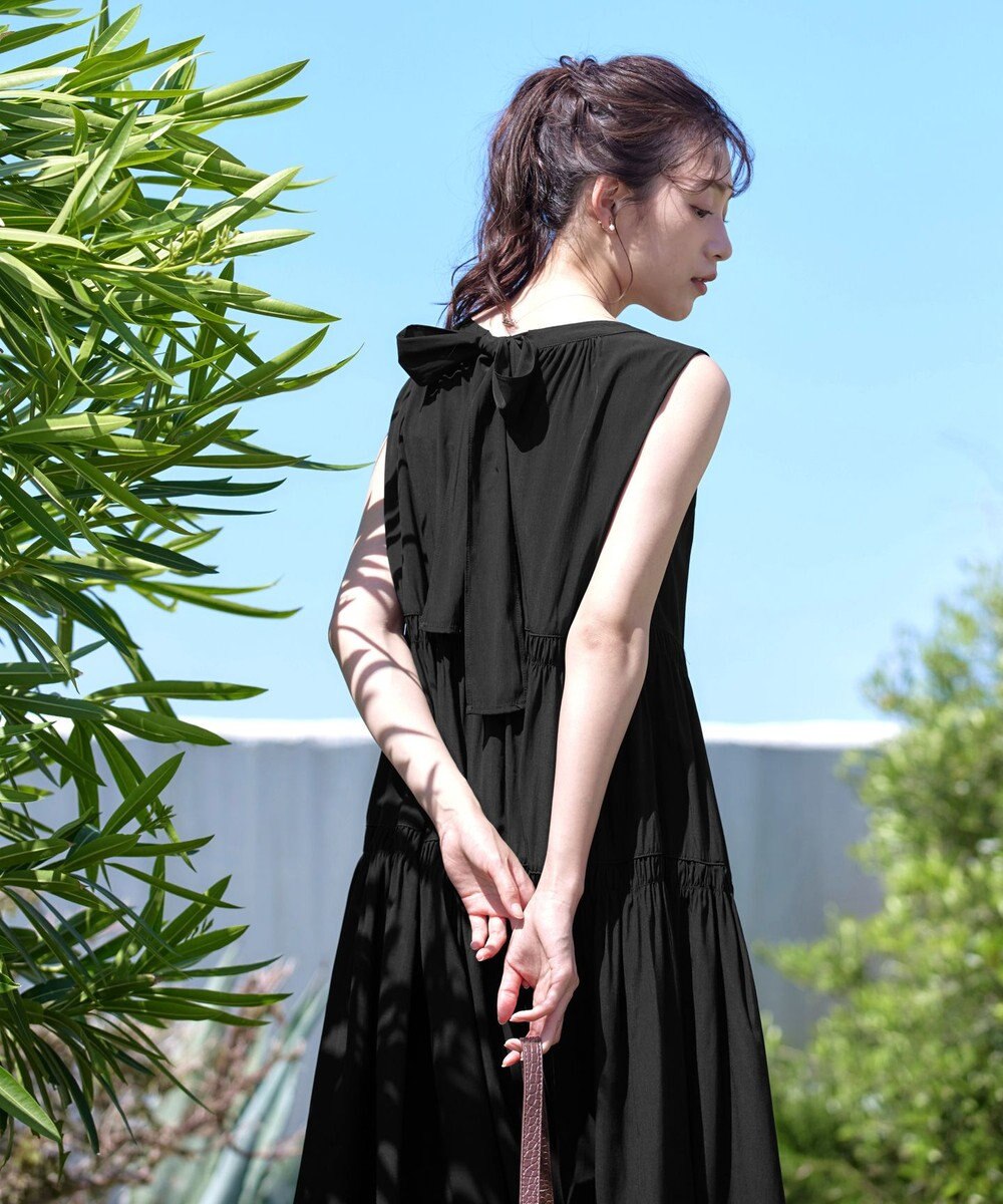 Tiaclasse 【洗える】後ろリボンシャーリングワンピース 