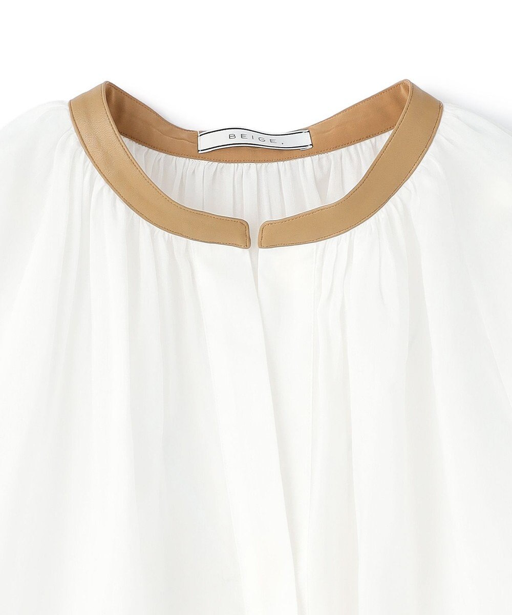 BEIGE， PAULINE / リネンヴィスコースフェイクレザー配色ブラウス 