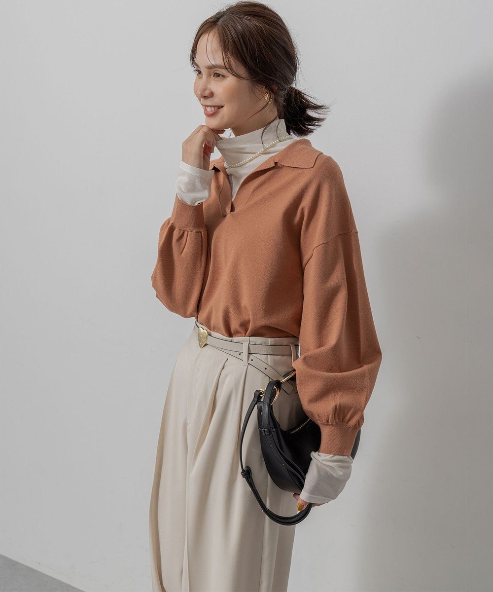 組曲 S 【加藤ローサさん着用】ポロ襟ストレッチニット 