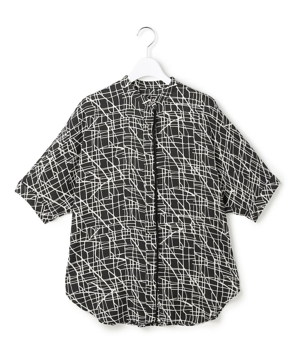 ICB L 【新色追加・WEB限定カラーあり】BackSatinAmunzen 5分袖バンドカラーブラウス 