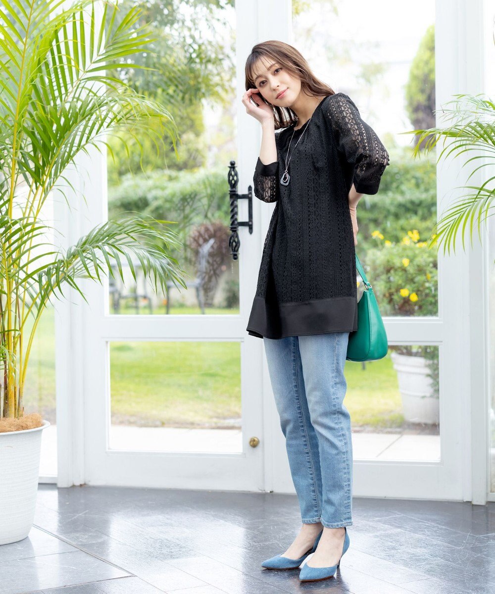 Tiaclasse L 【洗える】レースコンビチュニックブラウス 