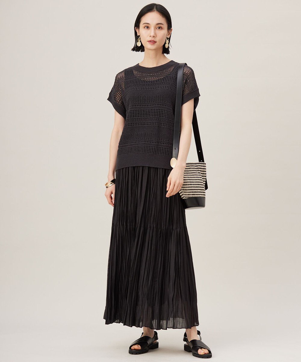 自由区 L 【洗える】レーシーリネンコットン ニット 