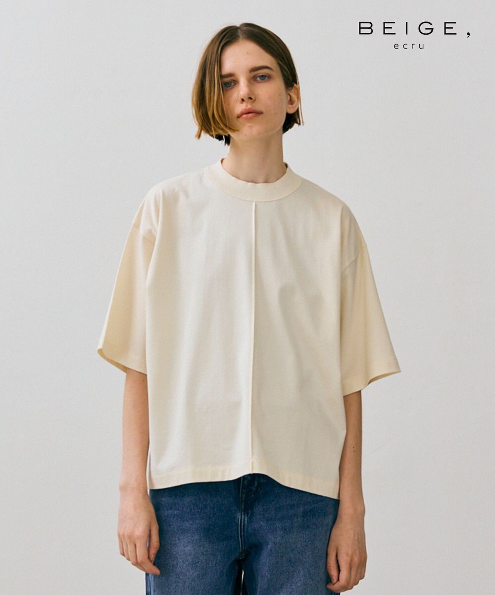 BEIGE， 【WEB限定・洗える】JERSEY STITCH / コットンハーフスリーブトップス Ecru