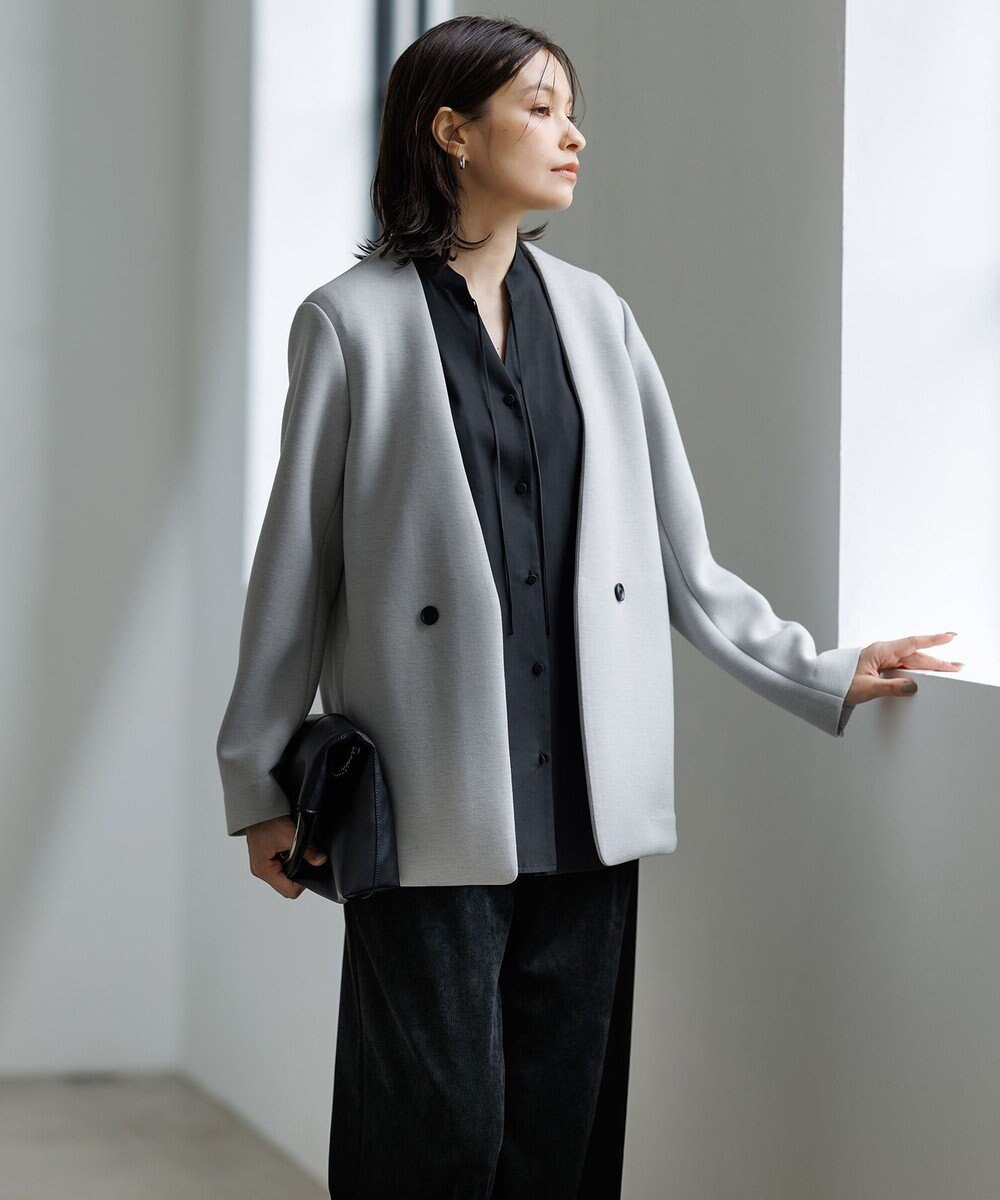 ICB L 【洗える】コンパクトWフェイス ノーカラージャケット 