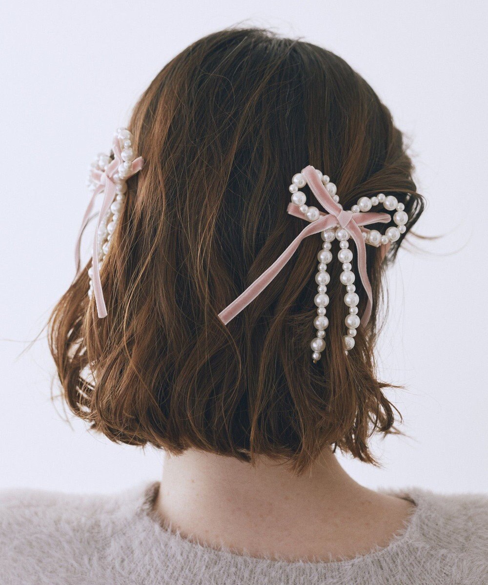 Maison de FLEUR パールベロアリボン2セットクリップ 