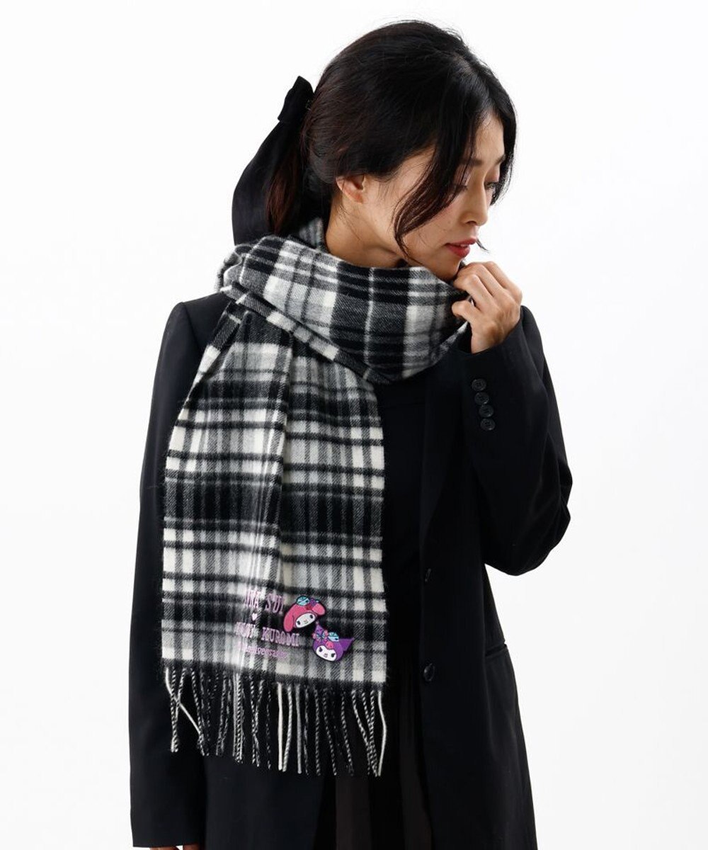 AURORA 【 ANNA SUI（アナ スイ）】マイメロディ&クロミ 刺しゅうブローチ付きチェックマフラー 