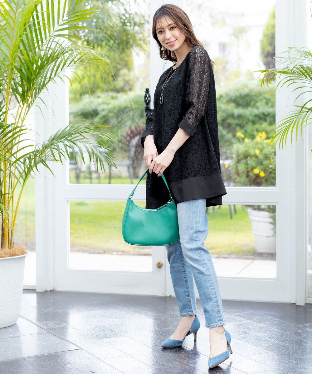 Tiaclasse L 【洗える】レースコンビチュニックブラウス 