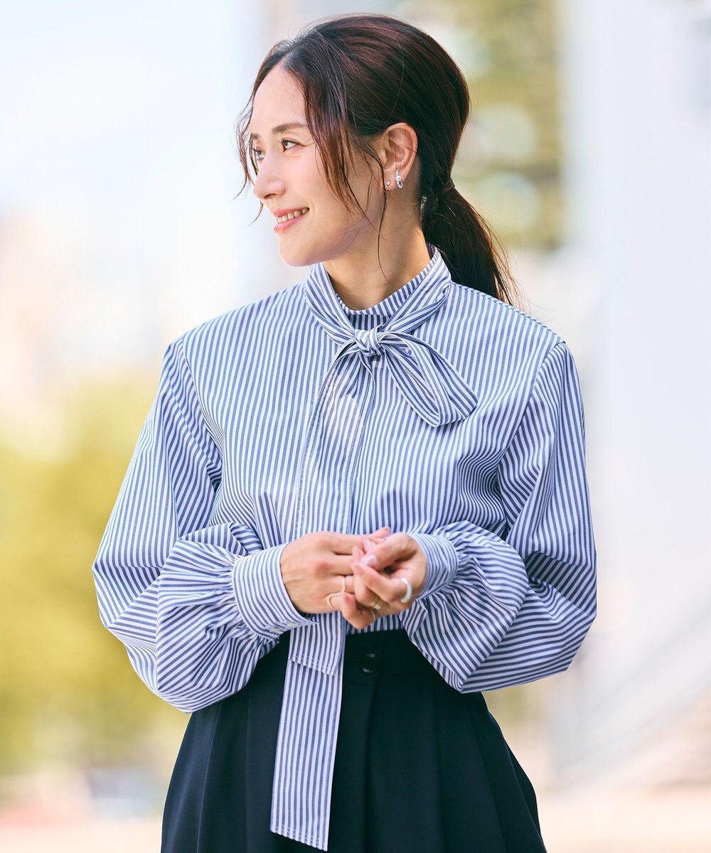 #Newans 【洗濯機可】ステッチデザインリボンタイブラウス 