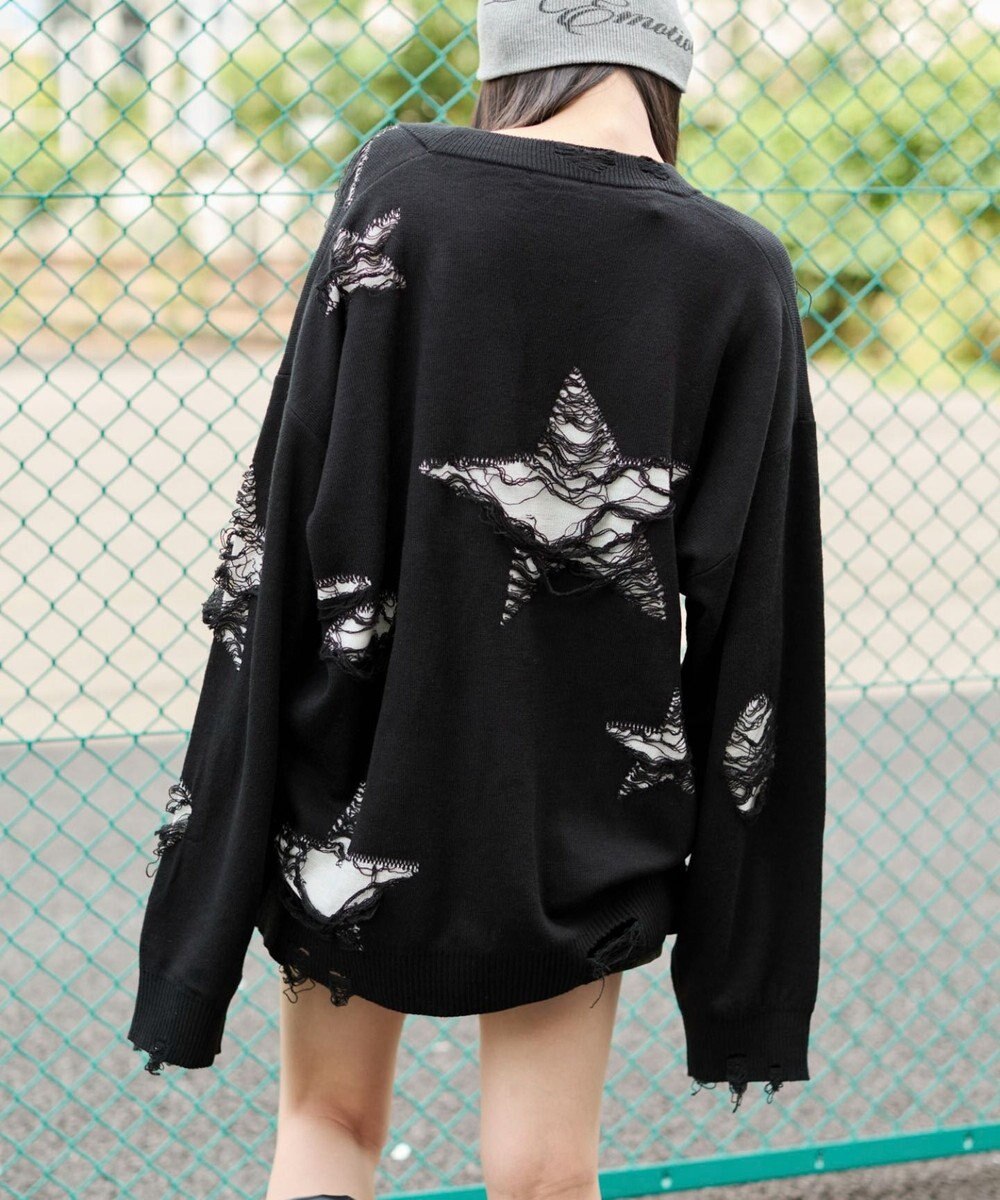 WEGO 【ユニセックス着用ITEM】ダメージジャガードカーディガン 