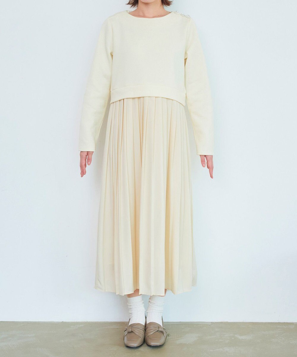 Tiaclasse L 【洗える】裏起毛ドッキングワンピース 