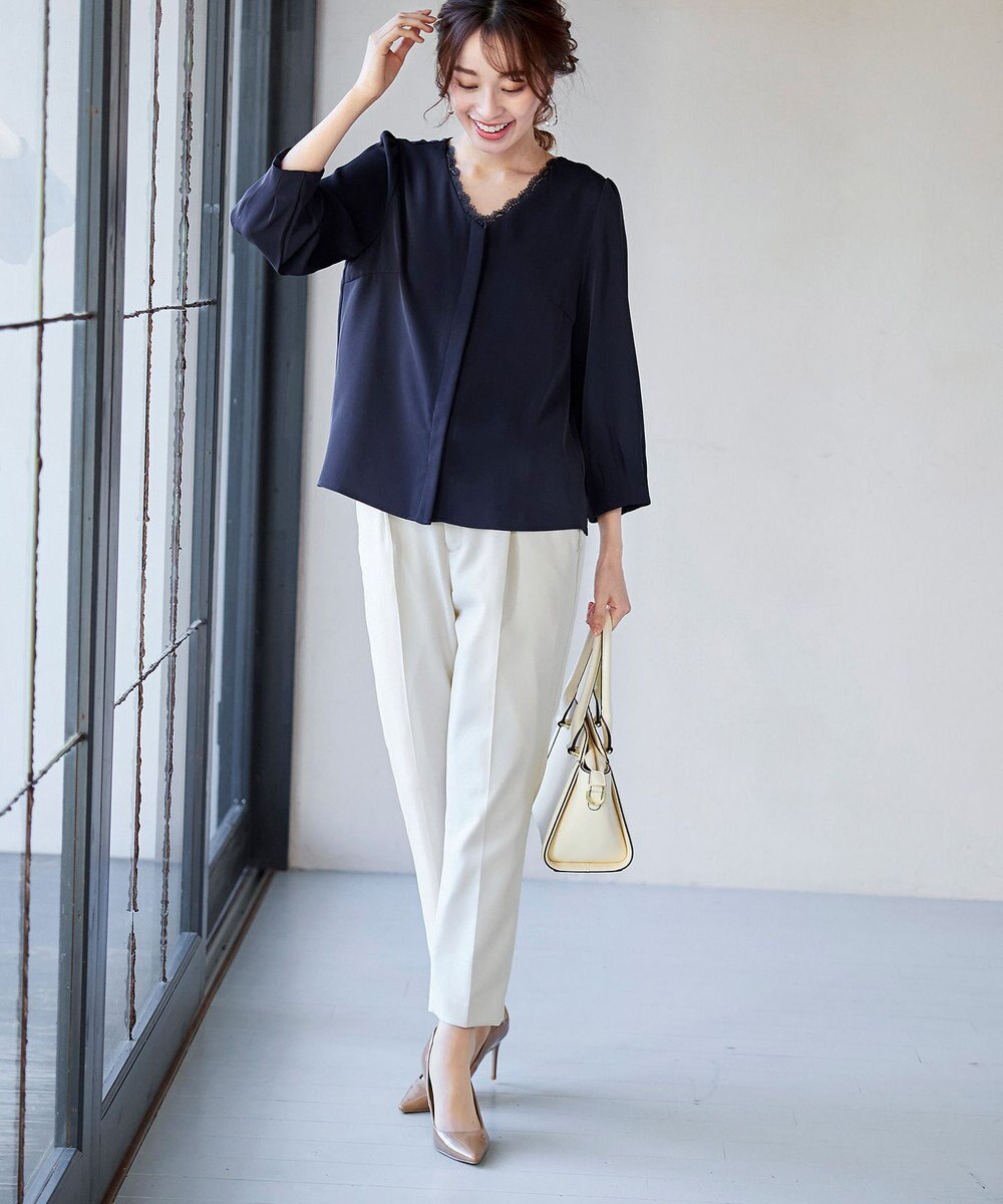 Tiaclasse 【洗える】快適な履き心地のダブルクロステーパードパンツ 